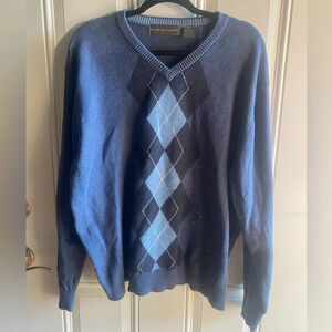 Oscar De La Renta Men's Size XXL Argyle Sweater Blue Pullover Warm Preppy